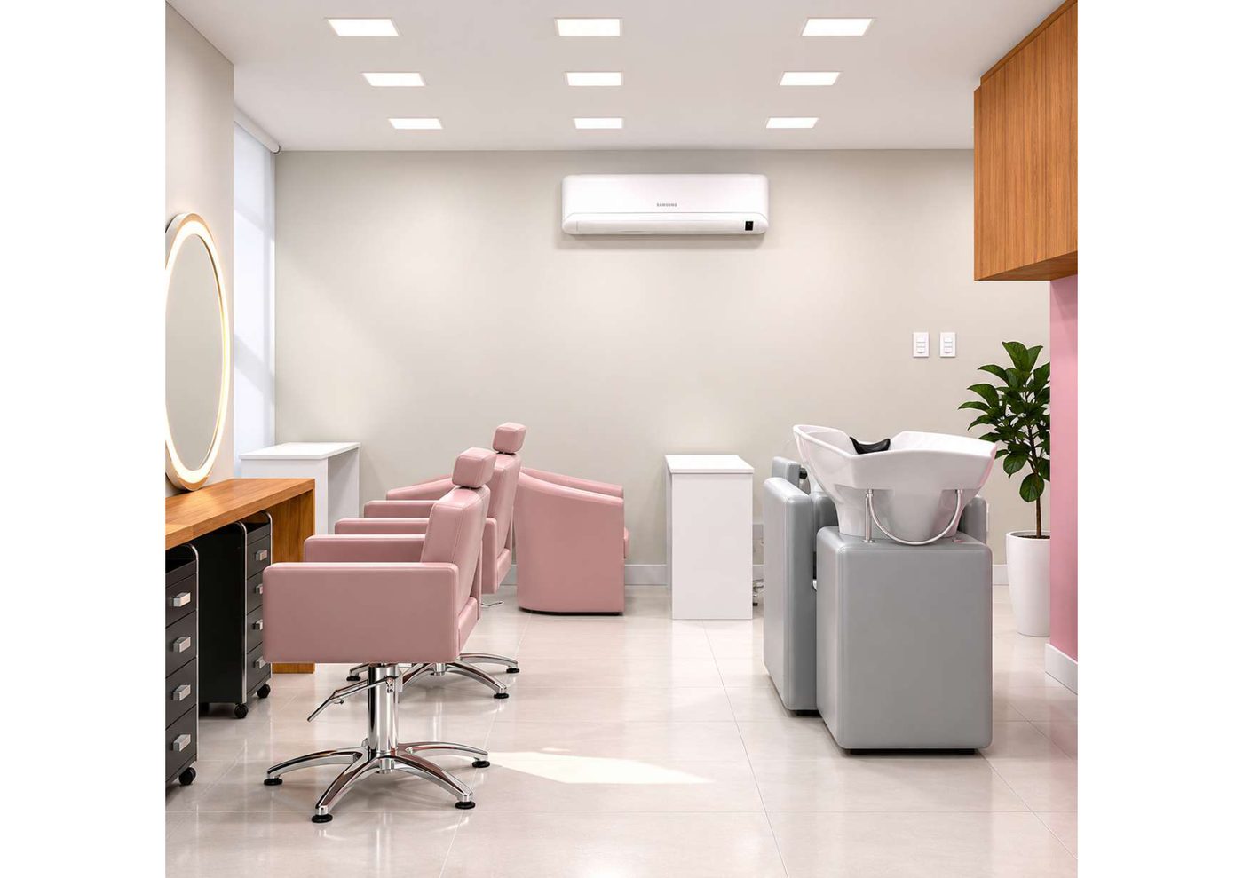 Espaço do cabelo e lavatório